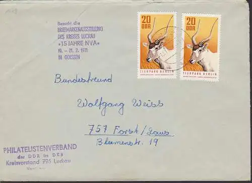 Medesantilope 20 Pfg. DDR 1619(2), Z6 "Besucht die Briefmarkenausstellung des Kreises Luckau - 15 Jahre NVA - in Gossen