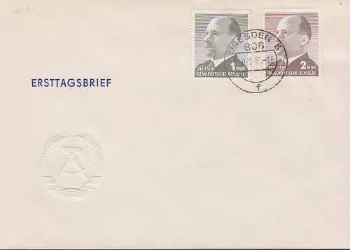 Walter Ulbricht 1 und 2 MDN DDR 1087/88 auf neutralem Ersttags-Umschlag, OSt. Dresden