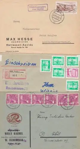 Apolda, PSSt.  Herressen üb., gest. in JENA 8.10.57!, Zehnfachfrankatur 3.7.48 Wirk- u. Strickmaschinen, R-Bf