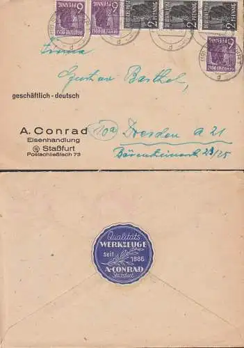 Vignette Qualitäts Werkzeuge seit 1886 A Conrad Stassfurt, Fernbrief, Eindruck "geschäftlich - deutsch" 30.4.46