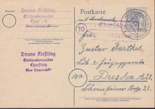 Churschütz über Lommatzsch Bz. Dresden PSSt. 3.11.47 auf 12 Pfg. GA