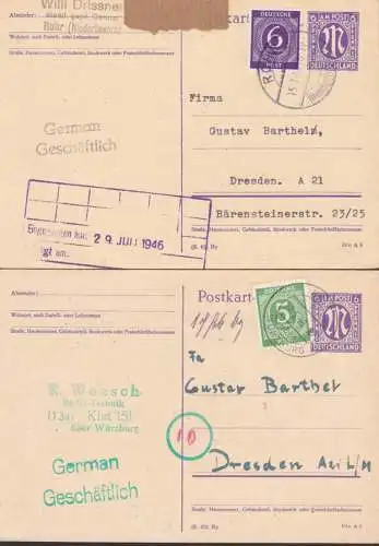 ROHR (Niederbayern), Kist üb. Würzburg, zwei AMP-GA mit Zusatzfrankatur, Bedarfs-Fernkarten nach Dresden