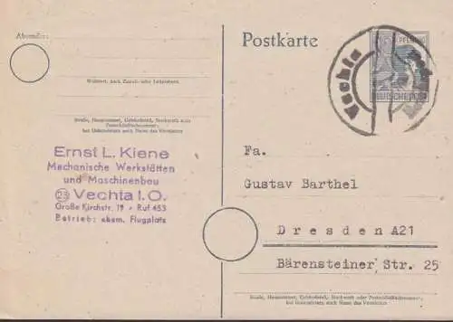 VECHTA - Reichspost- Notstempel auf 12 Pfg . Ganzsache Arbeiter, Bedarf vom 15.3.48