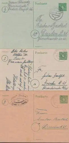 Warnemünde, Grabow, Malchin 3 GA P8 in versch. Papier-Farben an Firma in Dresden
