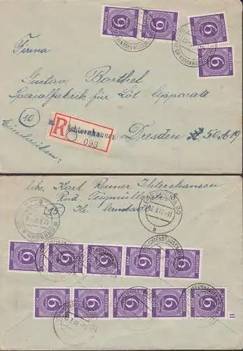 Ichtershausen Kr. Arnstadt 11.3.47, Aushilfs-R-Zettel mit 6 Pfg. (14) Ziffern - seltene MeF an Firma