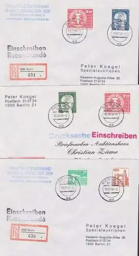 Währungsunion 1990, MiF DDR und Berlin, 3 R-Bfe, Drucksache, Berlin (West) Schloß Bürresheim, DDR Staatswappen