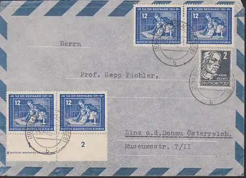 Tag der Briefmarke 1951 mit Druckerzeichen 294 DZ, geprüft BPP, Auslandsbrief aus Marksersbach nach Linz