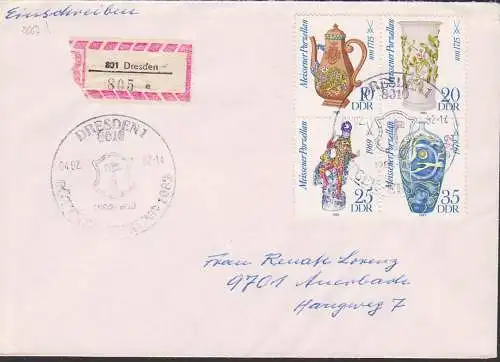 Meissner Porzellan R-Brief aus Dresden mit SoSt. Böttger-Ehrung 4.2.82, portogenauer Doppelbrief mit ZDr.