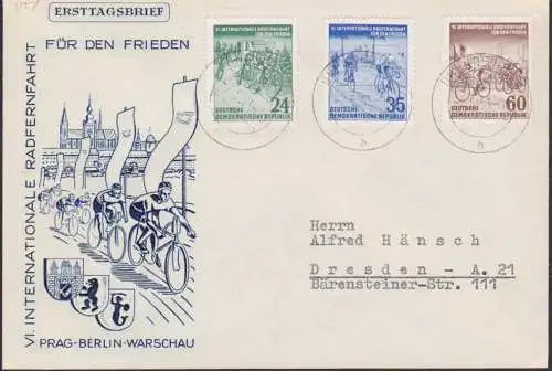 Radrennfahrt, Friedensfahrt DDR 355/57 offizieller Umschlag mit  OSt. 2.5.53, bike Fahrrad, Prag-Berlin-Warschau