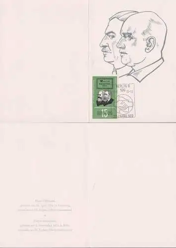 Gedenkblatt 20 Jahre SED, 15 Pfg. Karl Marx und Friedrich Engels, Klappkarte mit Abb. Ernst Thälmann Rudolf Breitscheid