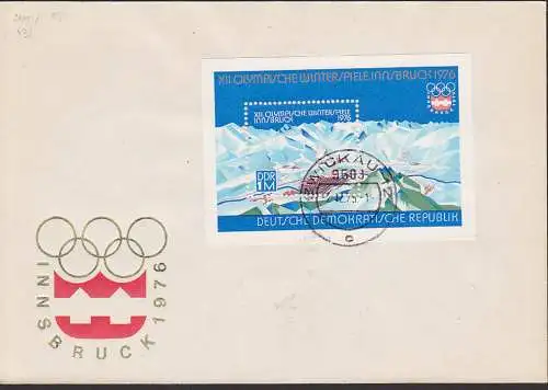 Olympische Winterspiele Innsbruck 1976, DDR Bl. 43 mit OSt. Zwickau 2.12.75