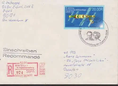 Erfurt SoSt. Bfm-Ausstellung der Jugend, R-Brief mit So-R-Zettel SbPA Gebühr bezahlt, Rosa Luxemburg, Karl Liebknecht