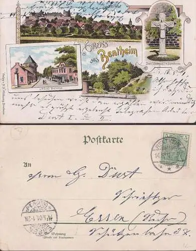Bentheim Gruss aus, Litho mit Hotel Bellevue 14.05.1901 nach Essen