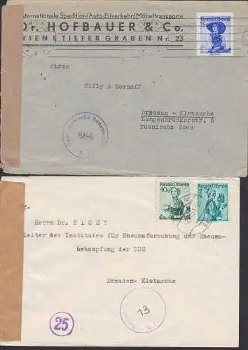 Zensurbelege  2 Briefe aus Österreich nach Dresden-Klotzsche Zensurst.-Nr. 13 bzw. 684