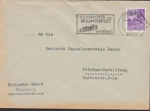 Frau am Fernschreiber 15 Pf. DDR 411 MWSt. Magdeburg Weihnachts- und Neujahrspost rechtzeitig einliefern!