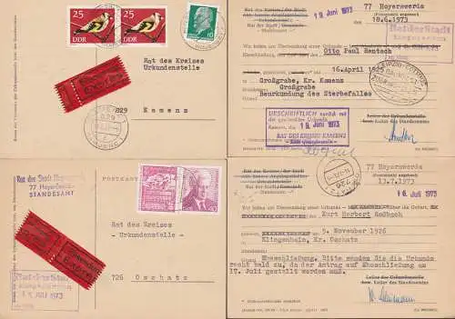 Hoyerswerda zwei Eil-Karten der Urkundenstelle nach Oschatz bzw. Kamenz  je portogenau, dabei Bahnpost Leipzig-Cottbus