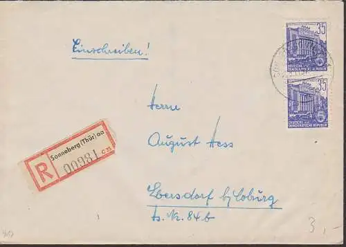 Sonneberg R-Brief mit 35 Pfg. (2) DDR 417y gewöhnliches Papier Berlin Stalinallee Sporthalle