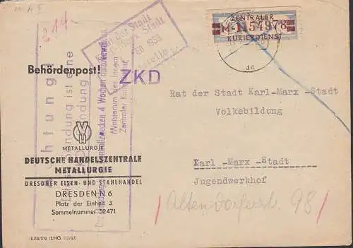 ZKD 21II M Dresden 13.2.59, seltener R6-Aufbewahrungsstempel nach Karl-Marx-Stadt