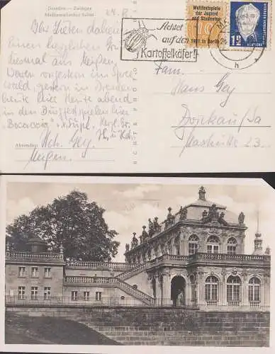 Wilhelm Pieck Gesicht verstümmelt ausgeschnitten und als Stalin nachgemalt, MWSt. Kartoffelkäfer und Spendenmarke