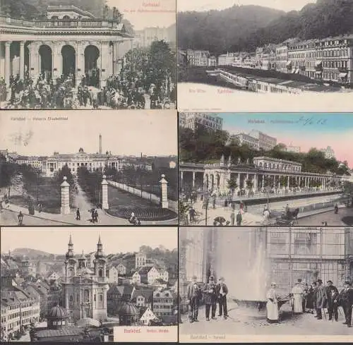 Karlovy Vary, Karlsbad Mühlbrunnen, Sprudel, Katholische, Kaiserin Elisabethbad, Kirche 6 Karten Böhmen und Mähren