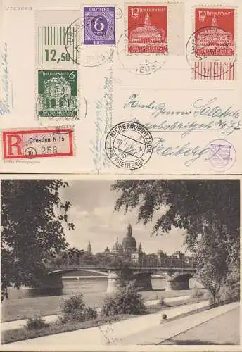 Dresden R-Ansichtskarte vom 1. Jahrestag der Zerstörung 13.2.46 nach Niederbobritzsch Kr. Freiberg, SoMke mit Einheitsmk