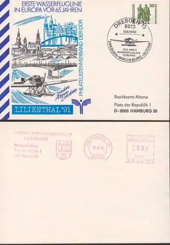 Dresden Altona Dresden erster Wasserfluglinie SSt. 10.8.90, rs. AFS Freie Hansestadt Bezirksamt Altona