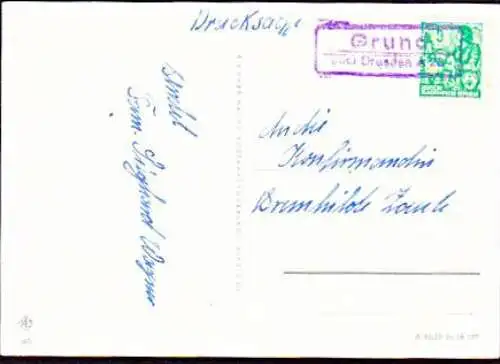 GRUND über Dresden 28, Poststellenst. auf Glückwunschkarte, im Ort verblieben - damit ohne weitere Datums-Poststempel