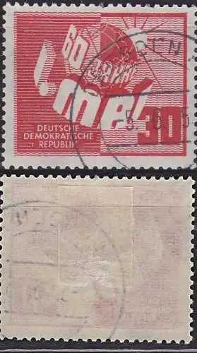 Germany EAST 60 Jahre 1. Mai Tag der Arbeit,  DDR 250 used, Sonne Erdkugel