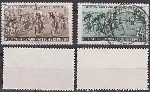 Bike Radfernfahrt 1954 Friedensfahrt Warschau Berlin Prag DDR 426/27 bedarfsgestempelt