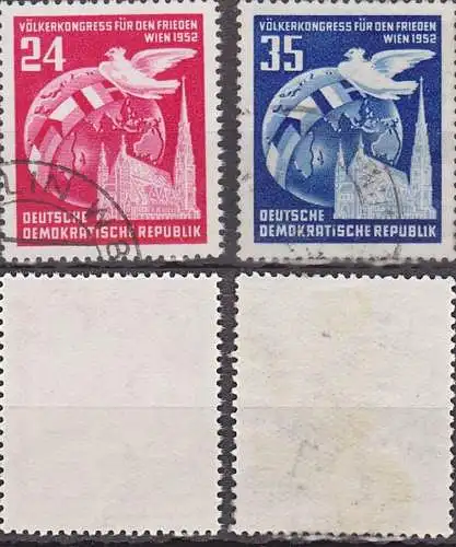 Wien Völkerkongress für den Frieden, Stephansdom Erdkugel 1952 DDR 320/21 bedarfsgestempelt