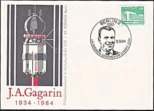 Wostock 1, "J. A. Gagarin" Kosmonaut  Berlin SSt. Karte mit Kapsel-Ab.