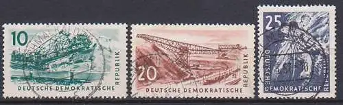 montan, Kohlebergbau Schaufelradbagger, Bergmann vor Ort, Pressluftbohrer Germany DDR 569/71 gestempelt