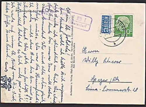 RUBI über Oberstdorf, (13b) Poststellenstempel 1954 auf Fotokarte "Am Laufbacher Eck" mit 10 Pf. Th. Heuss und NO