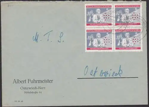 Osterwiek Harz Chemie Tag des Chemiearbeiters, Chemische Formel  5 Pf. DDR 800(4) Ortsdoppelbrief