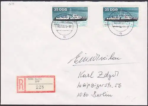 Binnenschiffe, Eisbrecher der Oderserie 35 Pf.  DDR 2654(2) R-Brief, portogenau