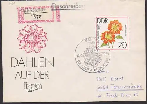 Dahlien auf der IGA Erfurt 70 Pf. DDR 2440 R-Brief  SoSt- Berlin 12.7.89, portogenau