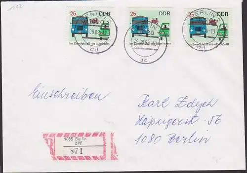 Verkehrssicherheit 25 Pf. DDR 1447(3) R-Brief  26.8.88