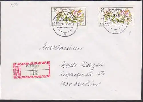 Seltene Gehölze Deutsches Geißblatt R-Brief 35 Pf. DDR 2577(2), portorichtig 2. Gewichtsstufe