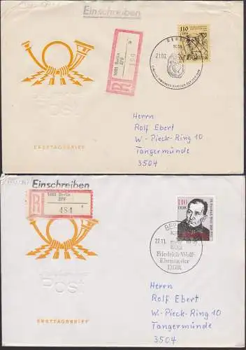 Thomas Müntzer, Fiedrich Wolff je Marken aus Block auf R-Brief vom Ersattag SoSt. Berlin, DDR 337, 3213