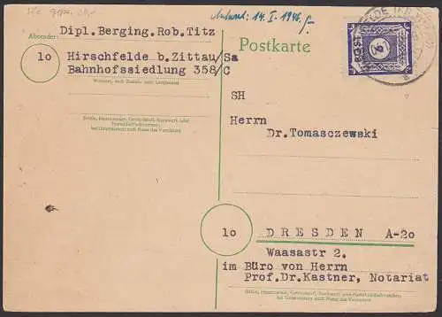 Hirschfelde Kr. Zittau 6 Pfg. in Farbe c, geprüft Busch, SBZ 55c