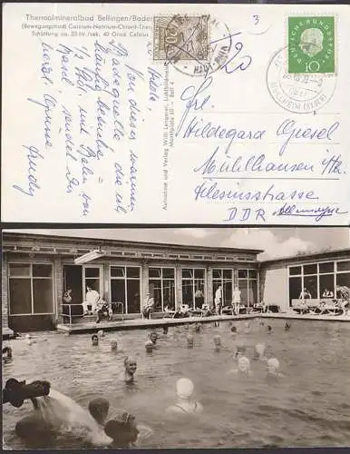 Mühlhausen (Thüringen), Müllhausen (Baden)  int. Verwechslung, Karte nach Frankreich mit Portomarke, danach in die DDR