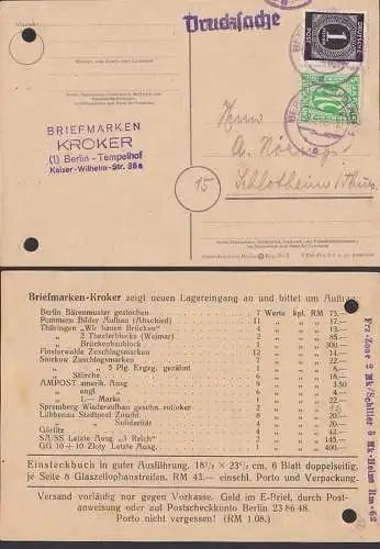 Berlin-Tempelhof Drucksache mit 5 Pfg. AMP und 1 Pfg. Ziffer 8.5.56, Vordruckkarte mit Marken-Angebot