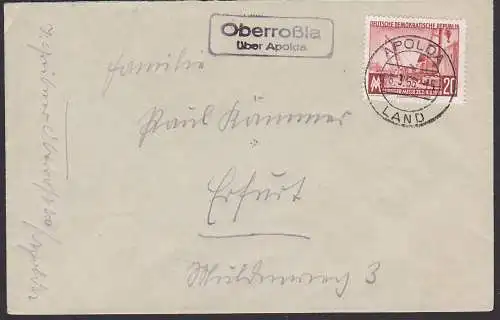 Oberroßla über Apolda Fernbrief mit 20 Pf. Leipziger Messe 1956