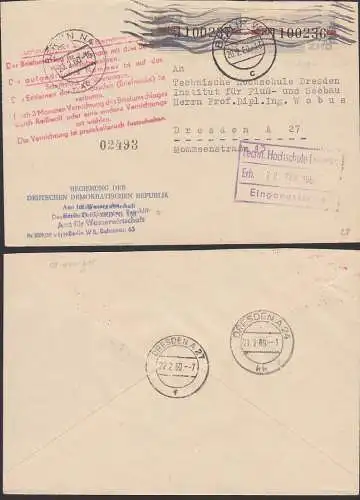 Berlin 20.2.60 Regierung Fernbrief mit ZKD 28 HP(2), roter Aufbewahrungsstempel, Marken vorschriftsmäßig geschwärzt