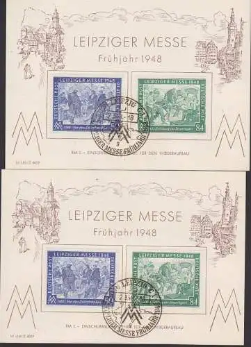 Gedenklatt Leipzig Frühjahrsmesse 1948 vom SoSt. 2.3.48 Ersttag FDC 967/8(2)