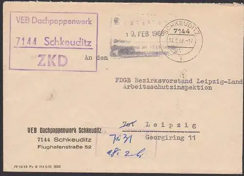 Schkeuditz R3 ZKD-KSt. VEB Dachpappenwerk mit Kontrollst. "Richtiges Best.-PA" 17.12.66