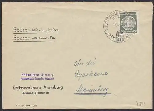Wiesenbad Termalbad SoSt. 13.12.58 Sparkassenbrief Dienstpost, "Sparen hilft dem Aufbau - Sparen hilft auch Dir!"