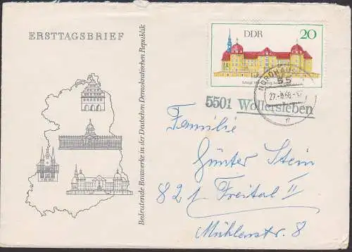 Wollersleben PSSt. Nordhausen 27.8.68 mit 20 Pf. Schloss Moritzburg aus Schmuckumschlag