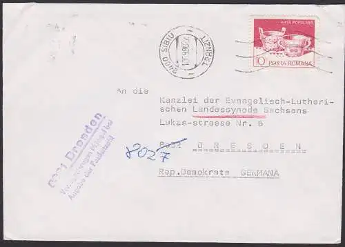 Verzögert wegen Mängl bei der Angabe der Postleitzahl, Brief aus Sibiu TRNZIT Rumämien 10.9.90