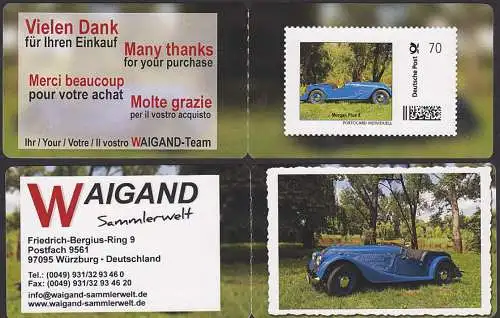 portocard indiviuell Markenheftchen mit 70 Cent **, Waigand-Sammlerwelt, Germany Kultauto Morgan Plus 8